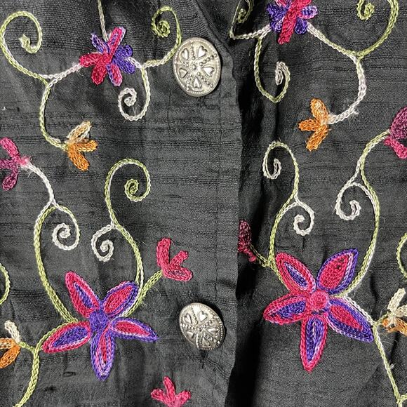 Don't Mess With Texas Embroidered Silk Jacket Womens XL Floral Western Artsy - Picture 4 of 16